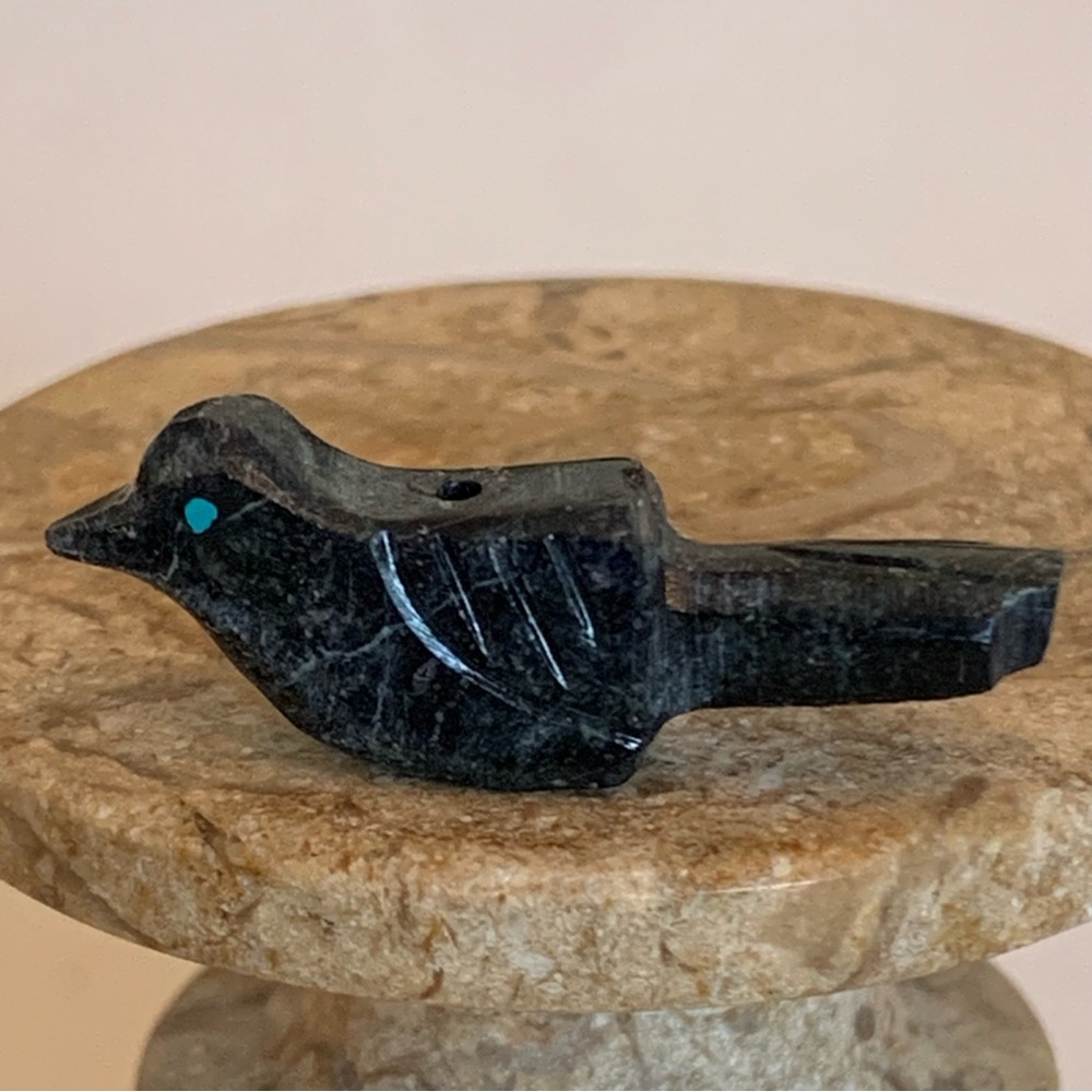 Zuni Style Bird Fetish Bead Drilled Stone Native American Animal Carving 1.1”